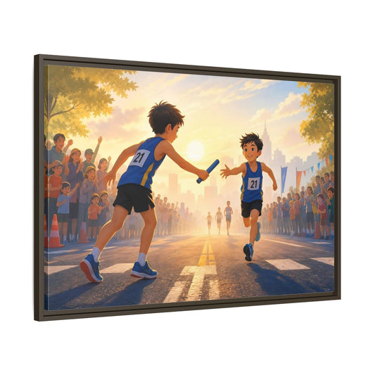 Main Mockup. Sports Relay Race Kids Sports shown as framed canvas print