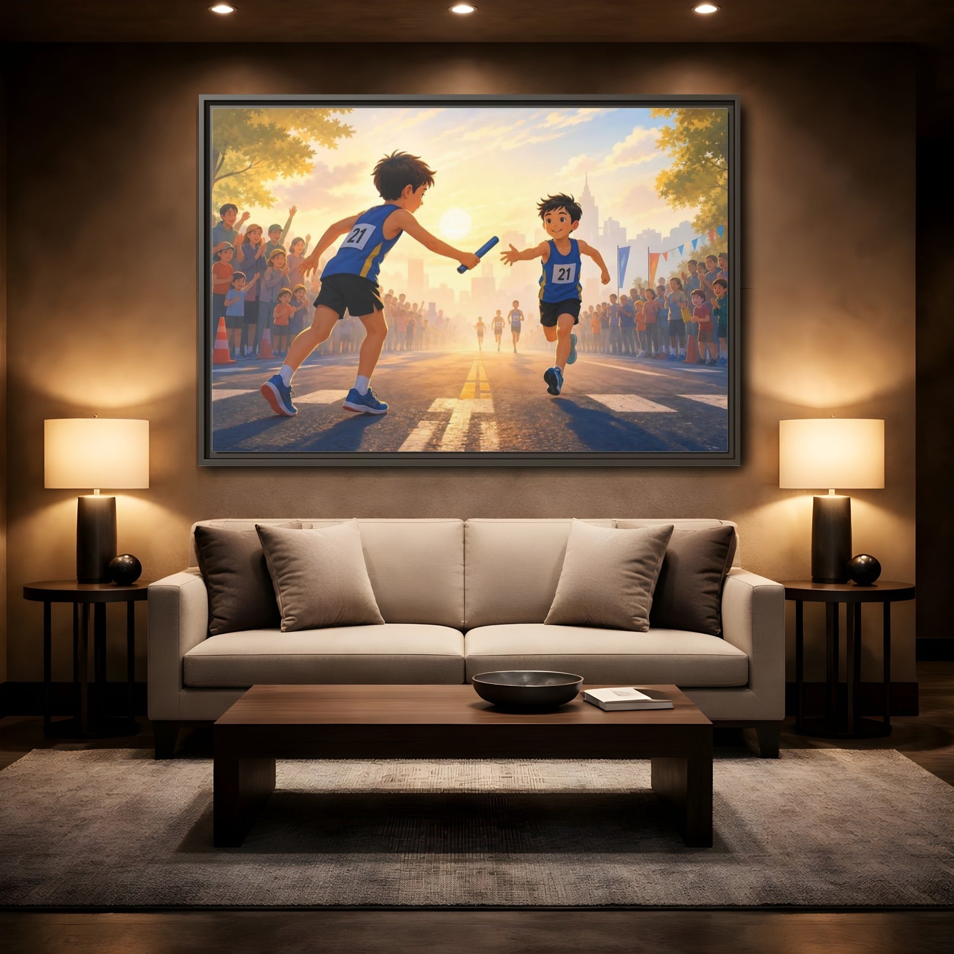 Mockup 2. Sports Relay Race Kids Sports shown as framed canvas print