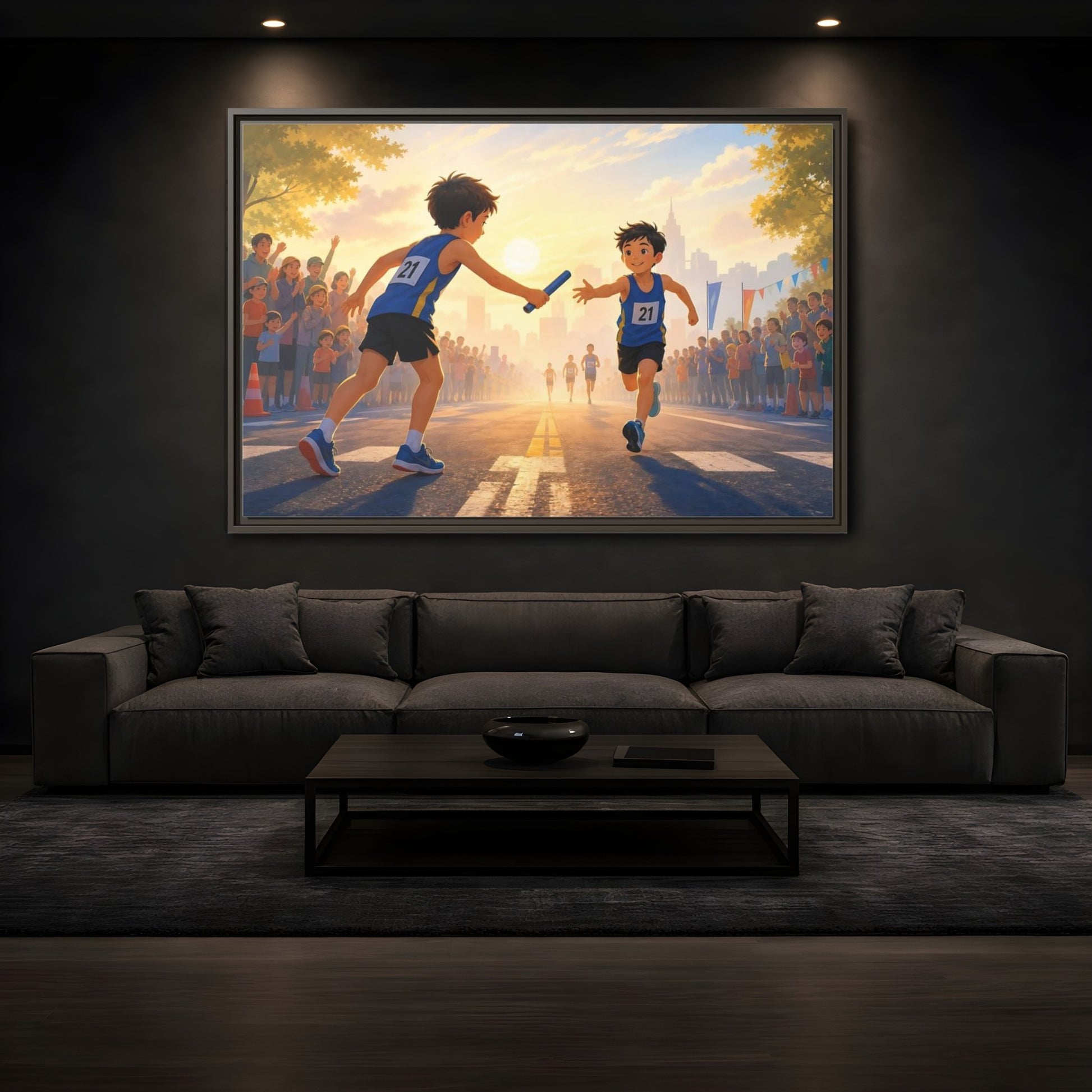 Mockup 3. Sports Relay Race Kids Sports shown as framed canvas print