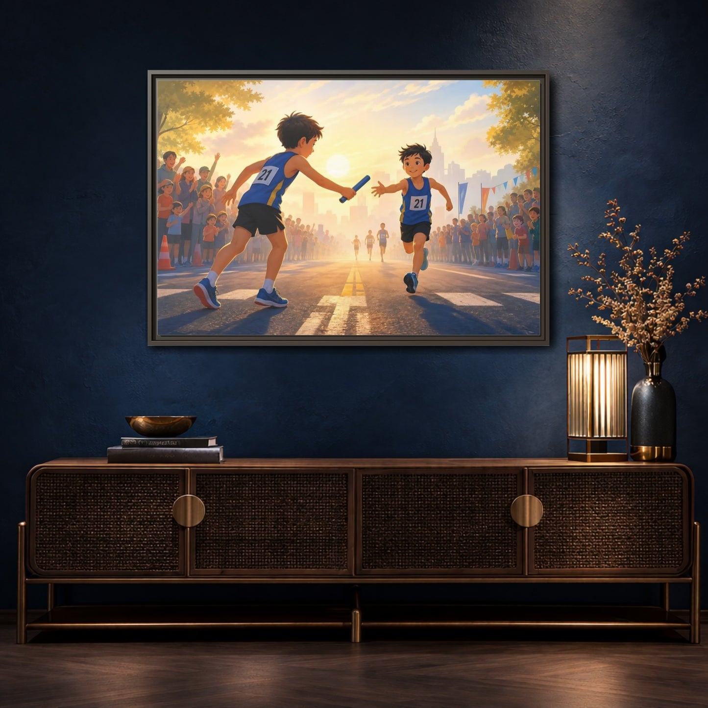 Mockup 4. Sports Relay Race Kids Sports shown as framed canvas print