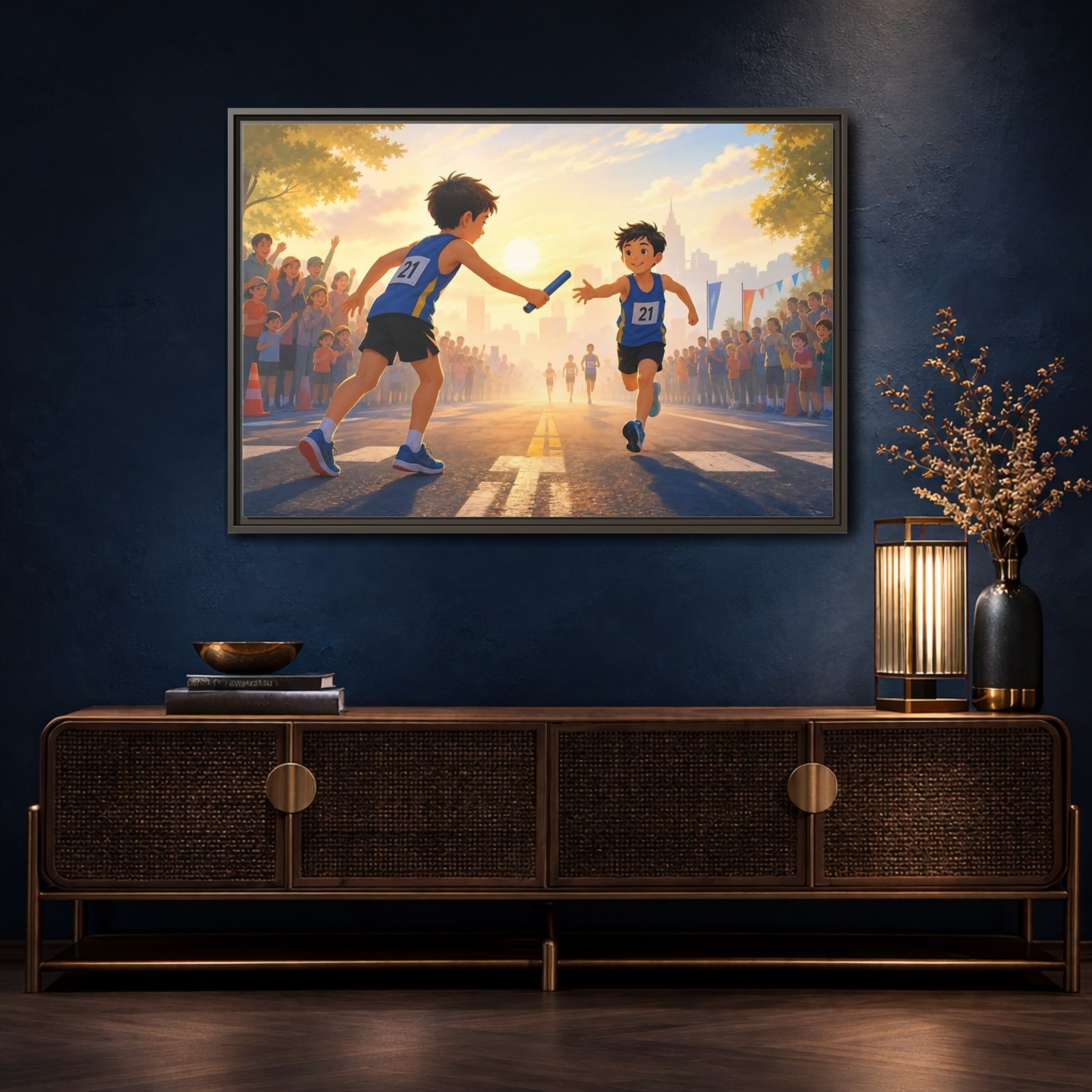 Mockup 4. Sports Relay Race Kids Sports shown as framed canvas print
