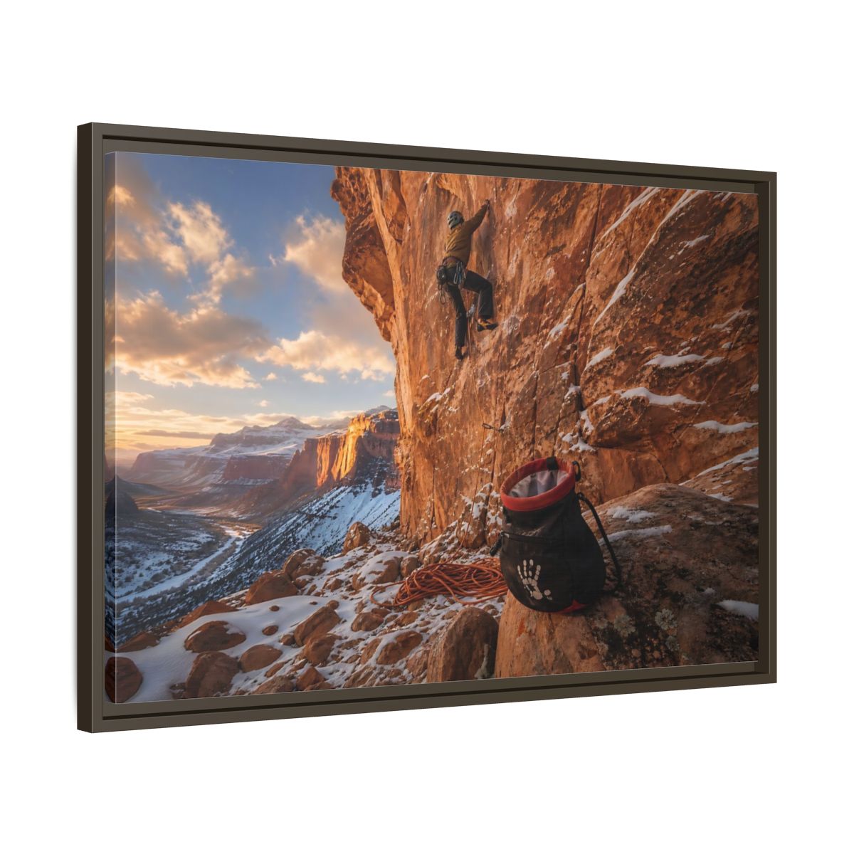 Side Mockup 11. Sports Rock Climber Mountain Climbing shown as framed canvas print