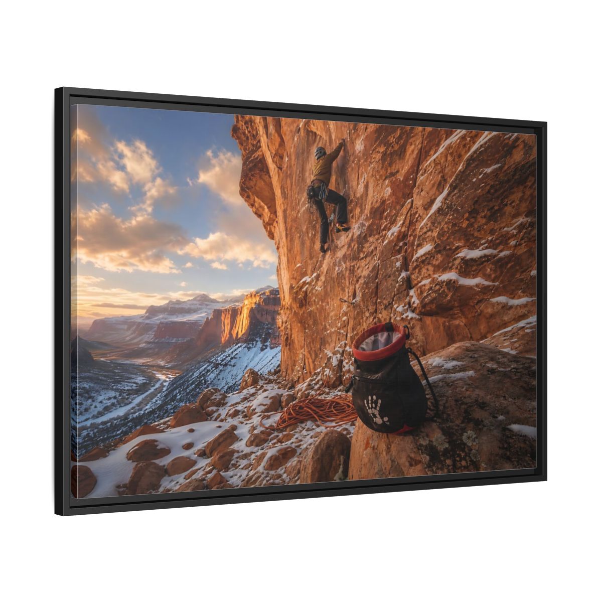 Side Mockup 13. Sports Rock Climber Mountain Climbing shown as framed canvas print