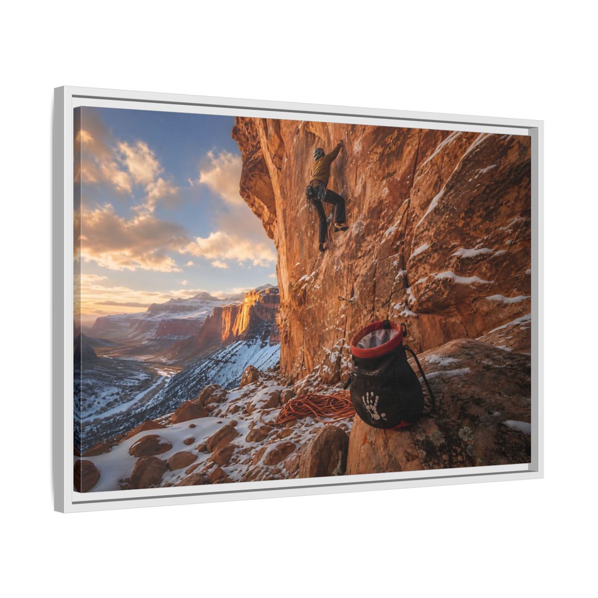 Side Mockup 10. Sports Rock Climber Mountain Climbing shown as framed canvas print