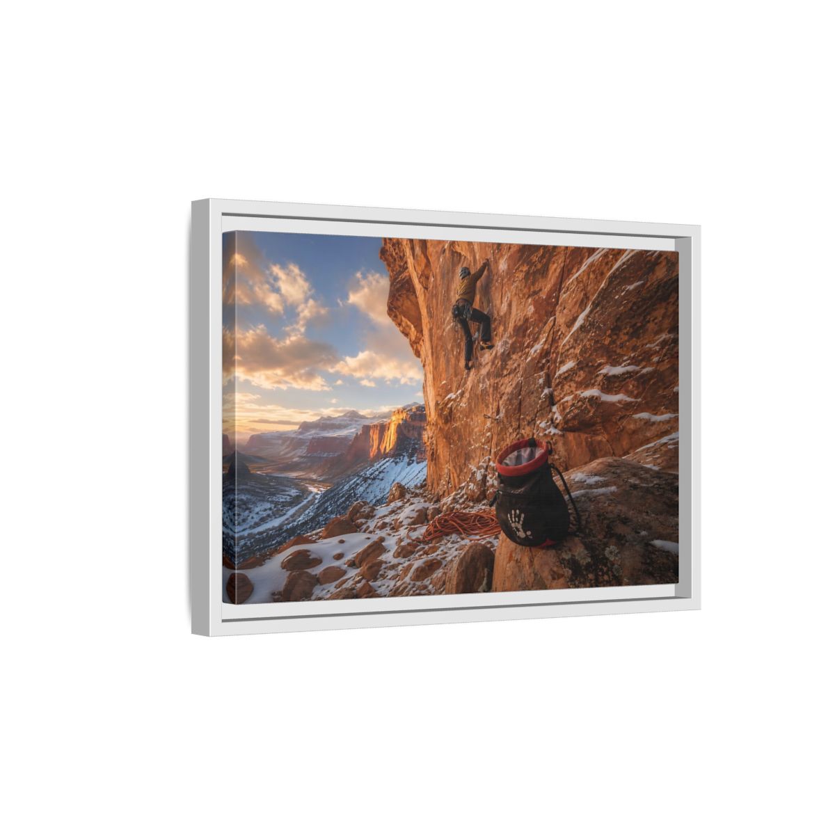 Side Mockup 4. Sports Rock Climber Mountain Climbing shown as framed canvas print