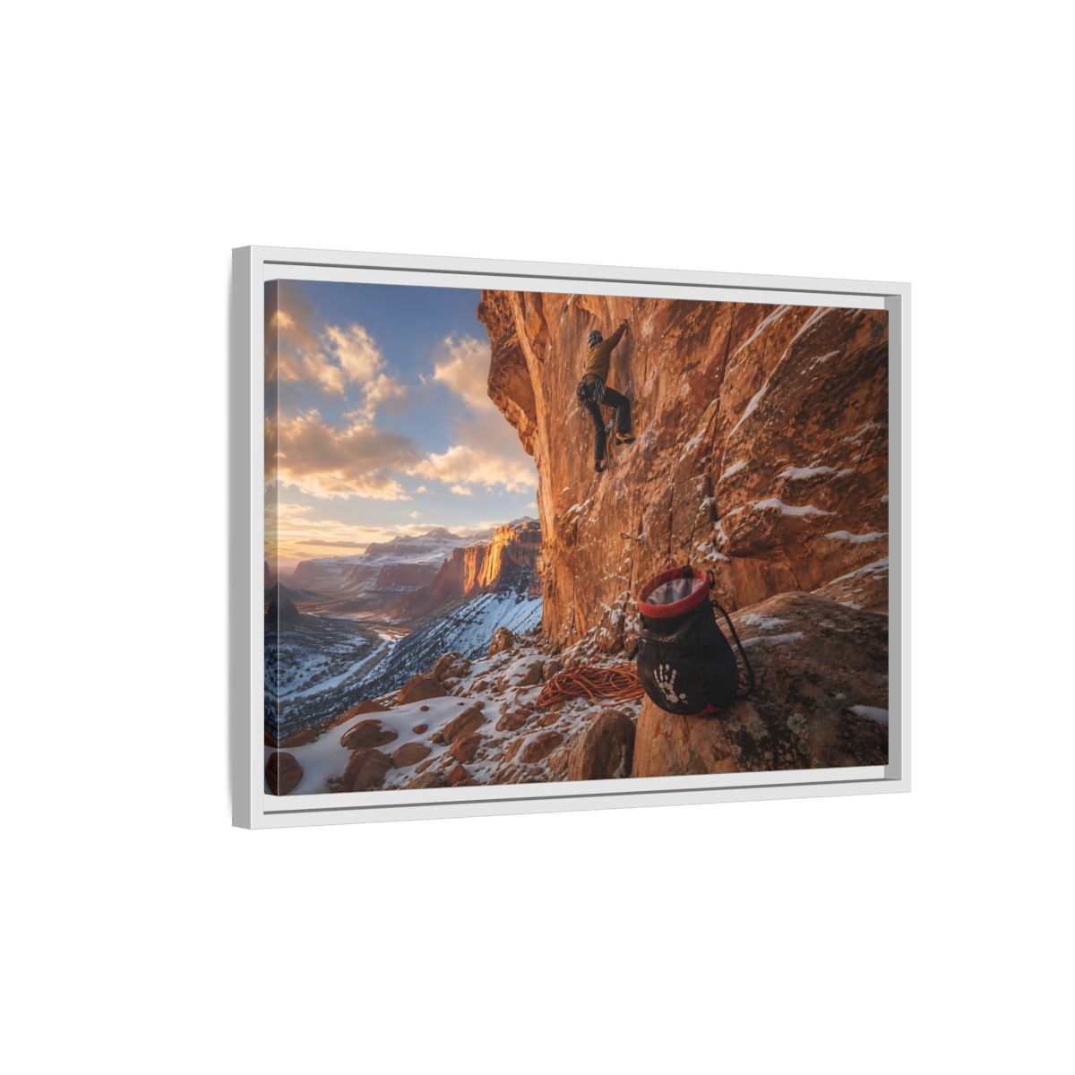 Side Mockup 1. Sports Rock Climber Mountain Climbing shown as framed canvas print