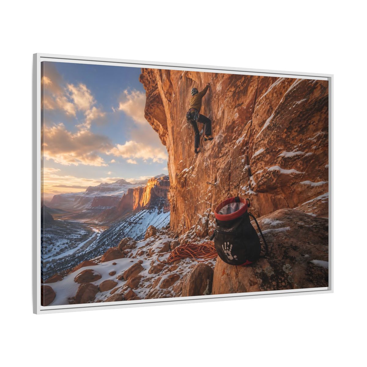 Side Mockup 7. Sports Rock Climber Mountain Climbing shown as framed canvas print
