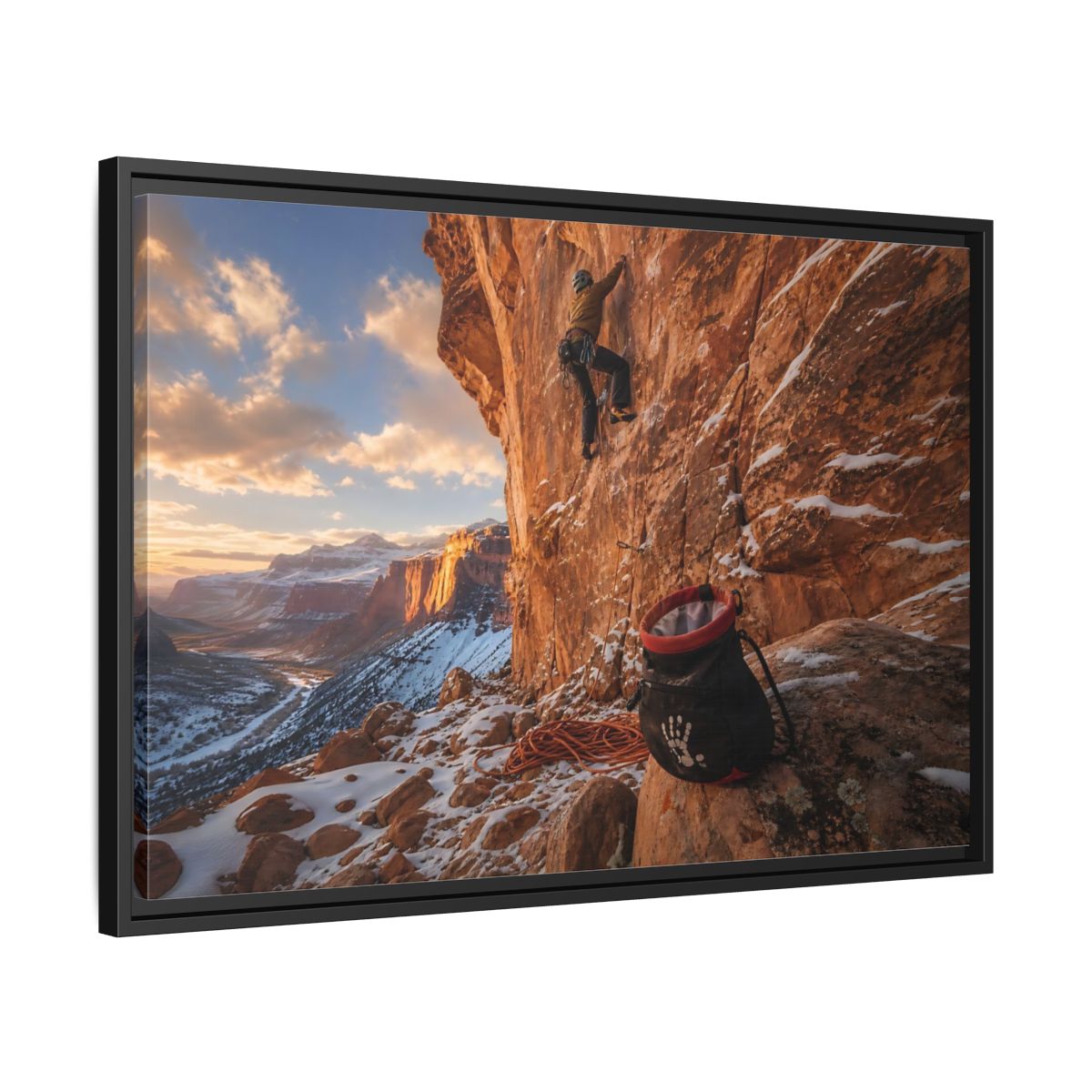 Side Mockup 14. Sports Rock Climber Mountain Climbing shown as framed canvas print