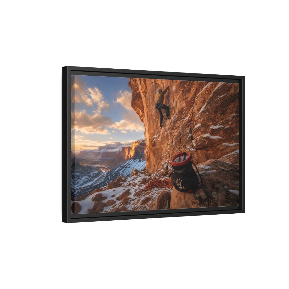 Side Mockup 3. Sports Rock Climber Mountain Climbing shown as framed canvas print