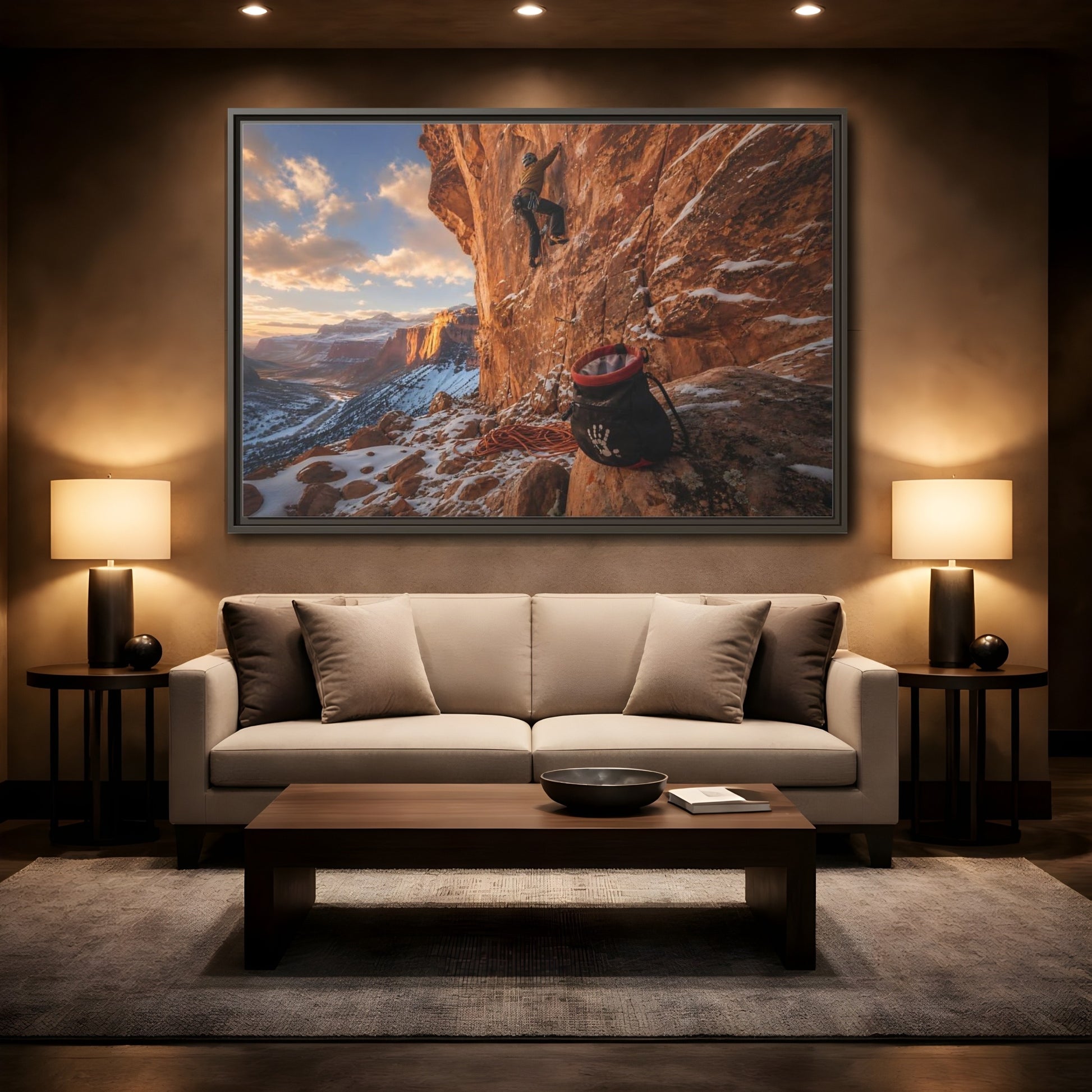Mockup 2. Sports Rock Climber Mountain Climbing shown as framed canvas print