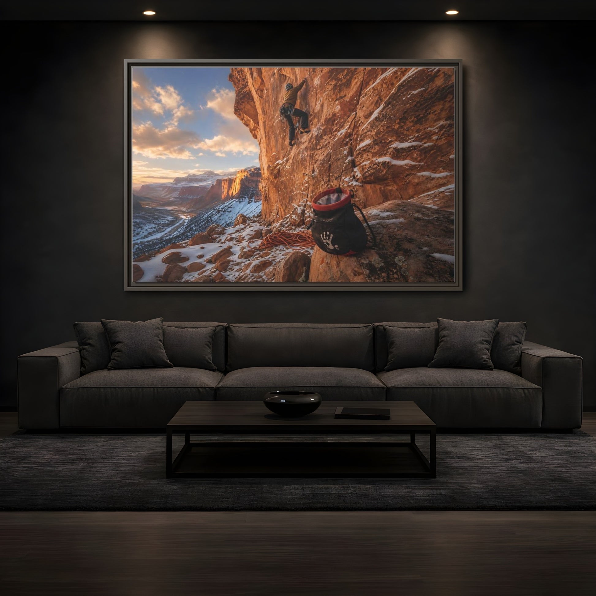 Mockup 3. Sports Rock Climber Mountain Climbing shown as framed canvas print