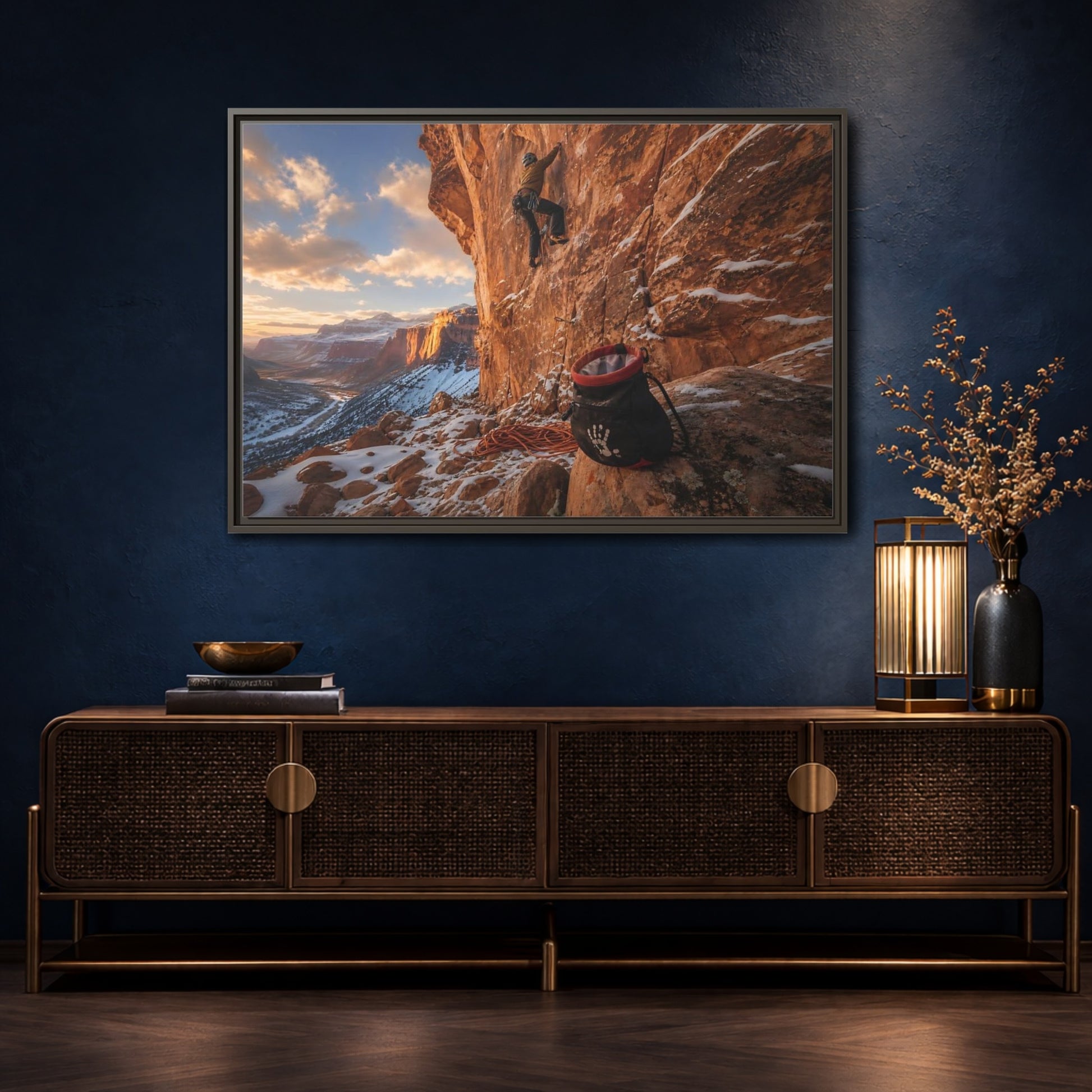 Mockup 4. Sports Rock Climber Mountain Climbing shown as framed canvas print