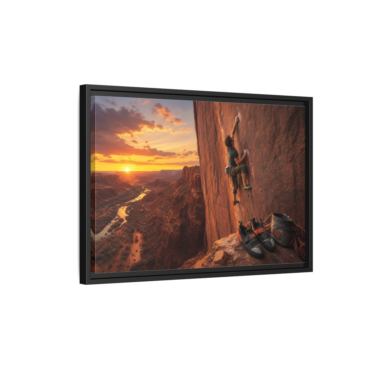 Side Mockup 3. Sports Rock Climber Orange Desert Climbing shown as framed canvas print