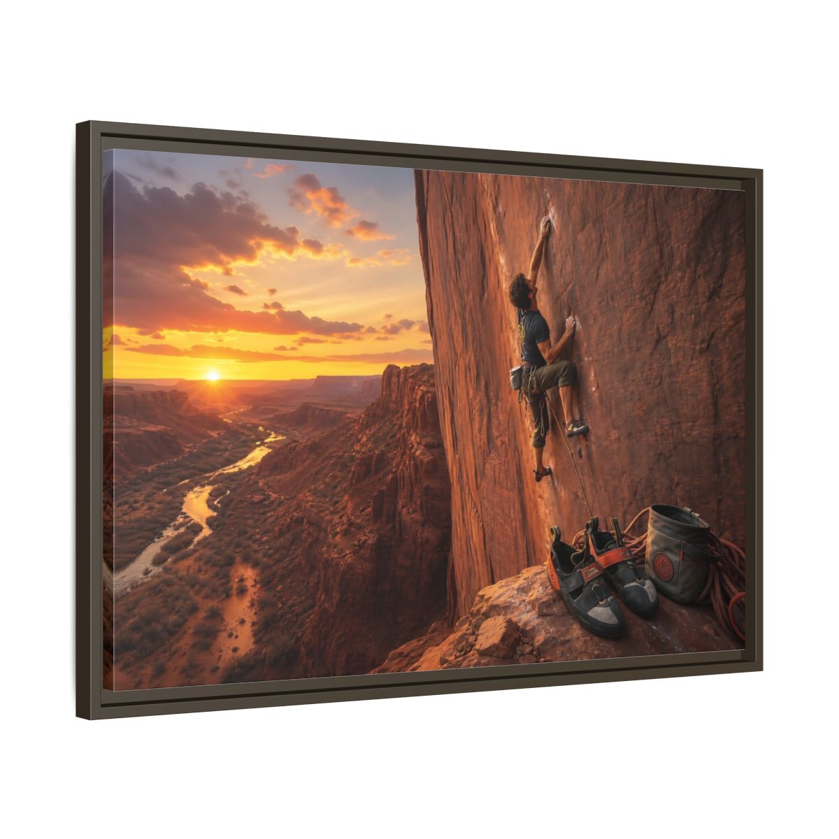 Side Mockup 11. Sports Rock Climber Orange Desert Climbing shown as framed canvas print
