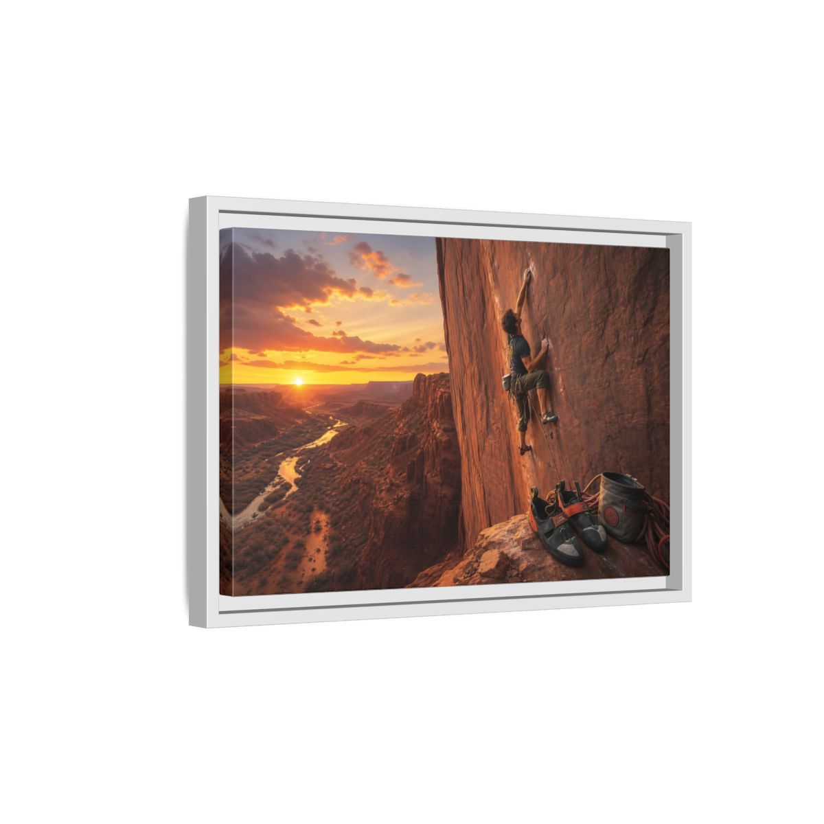 Side Mockup 4. Sports Rock Climber Orange Desert Climbing shown as framed canvas print