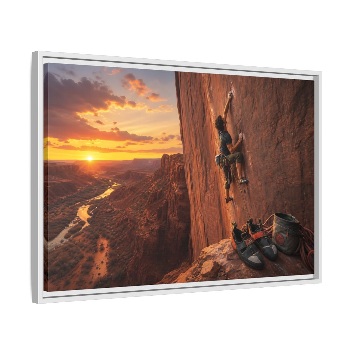 Side Mockup 10. Sports Rock Climber Orange Desert Climbing shown as framed canvas print