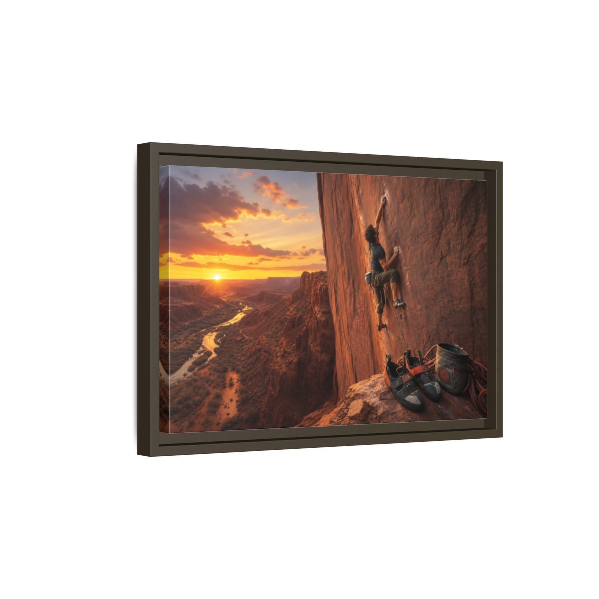 Side Mockup 5. Sports Rock Climber Orange Desert Climbing shown as framed canvas print