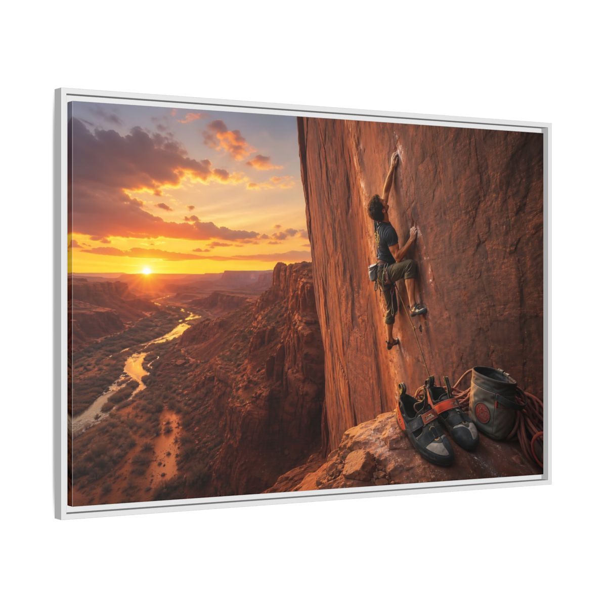 Side Mockup 7. Sports Rock Climber Orange Desert Climbing shown as framed canvas print