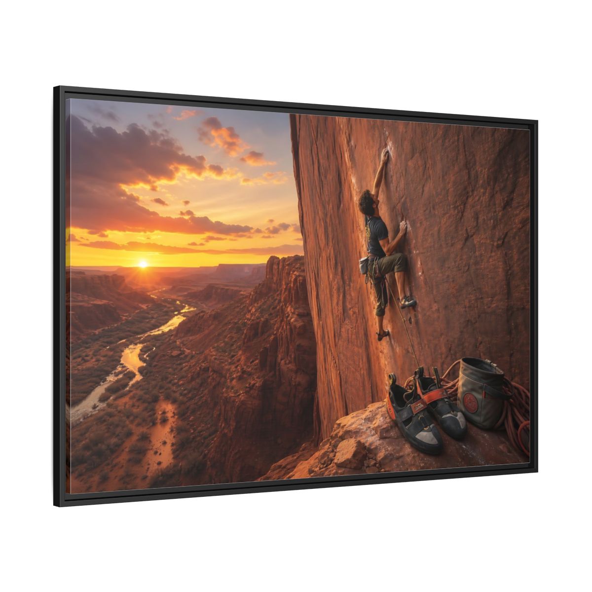 Side Mockup 12. Sports Rock Climber Orange Desert Climbing shown as framed canvas print