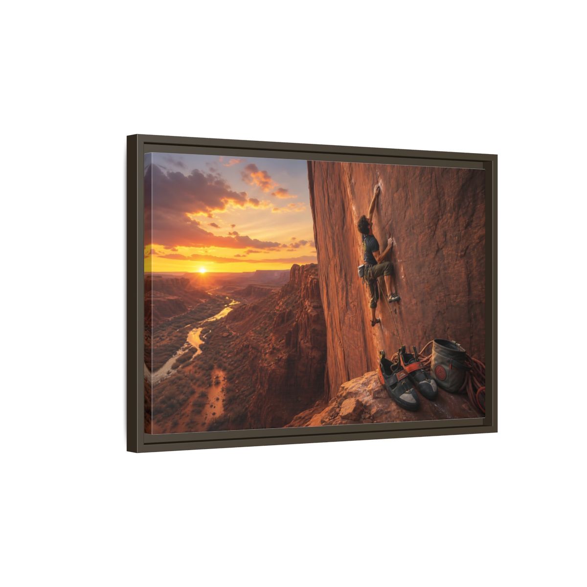 Side Mockup 2. Sports Rock Climber Orange Desert Climbing shown as framed canvas print