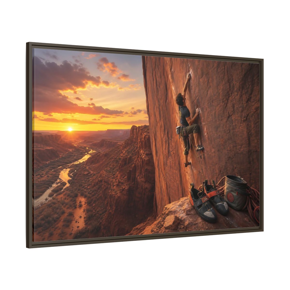 Side Mockup 8. Sports Rock Climber Orange Desert Climbing shown as framed canvas print