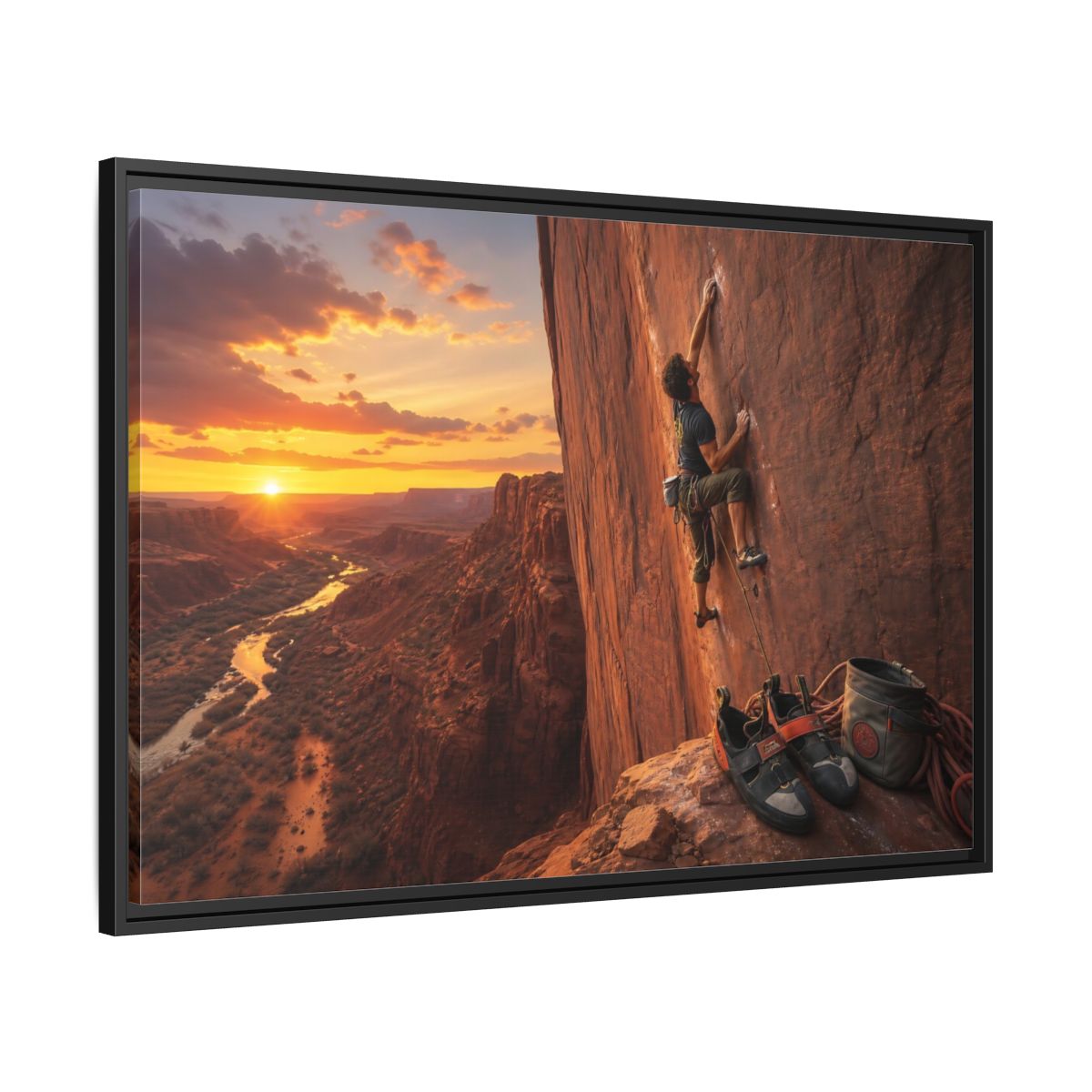 Side Mockup 13. Sports Rock Climber Orange Desert Climbing shown as framed canvas print