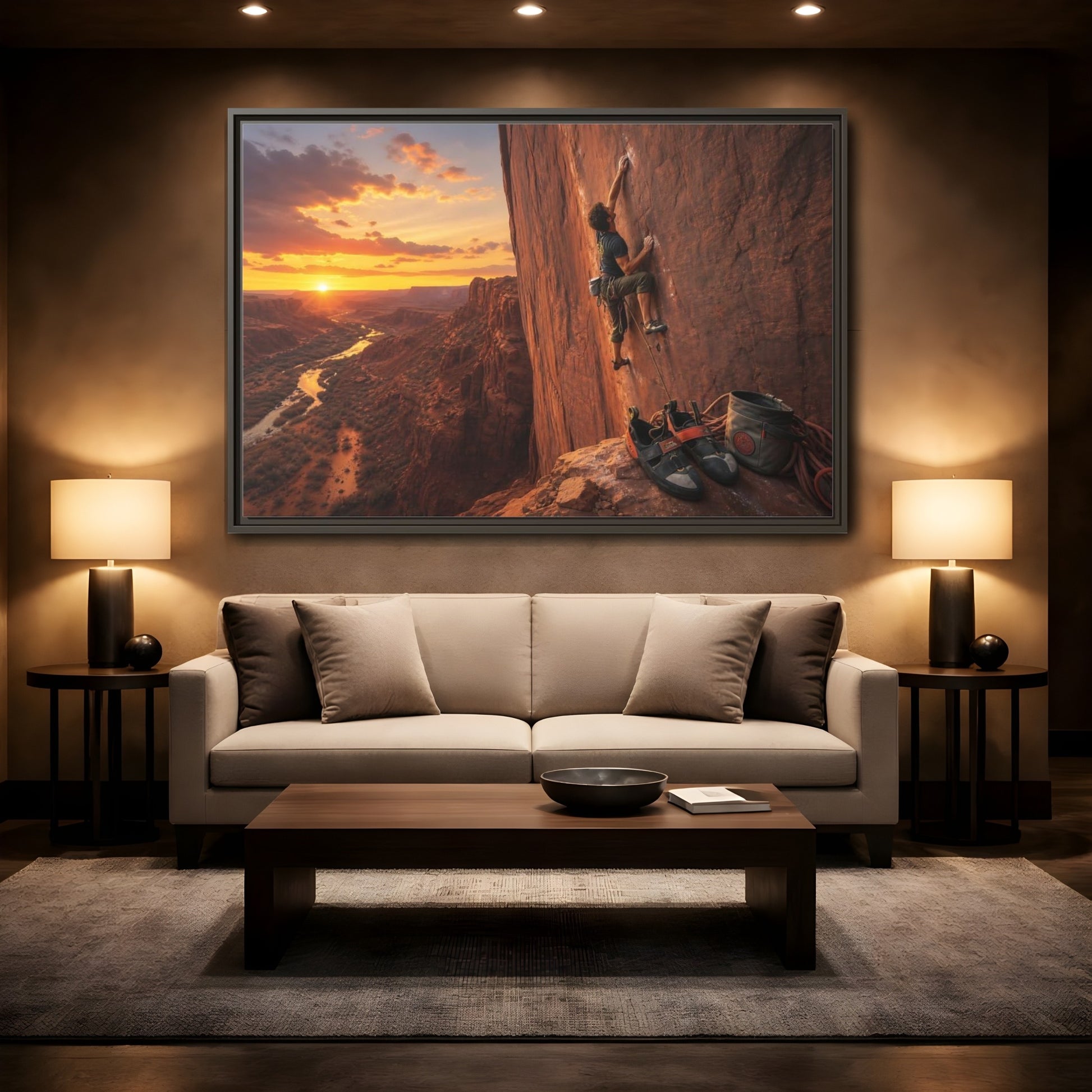 Mockup 2. Sports Rock Climber Orange Desert Climbing shown as framed canvas print