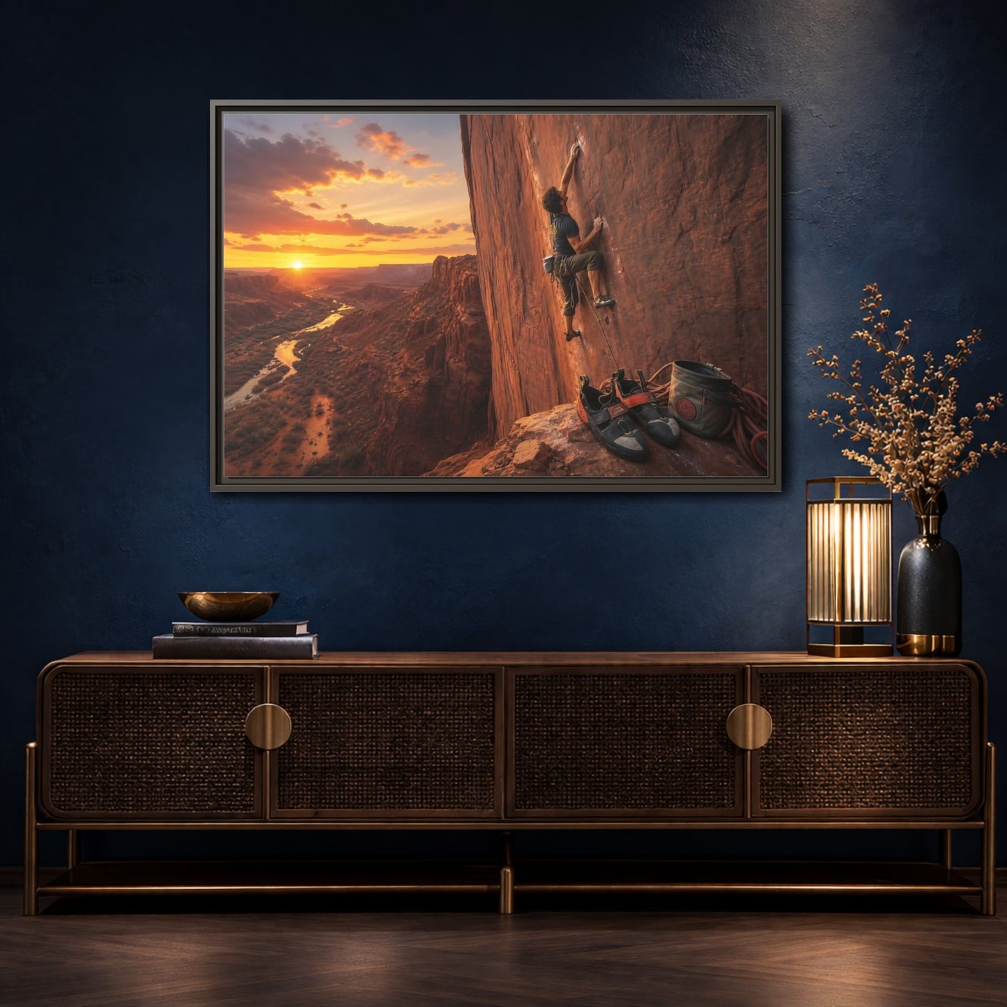 Mockup 4. Sports Rock Climber Orange Desert Climbing shown as framed canvas print