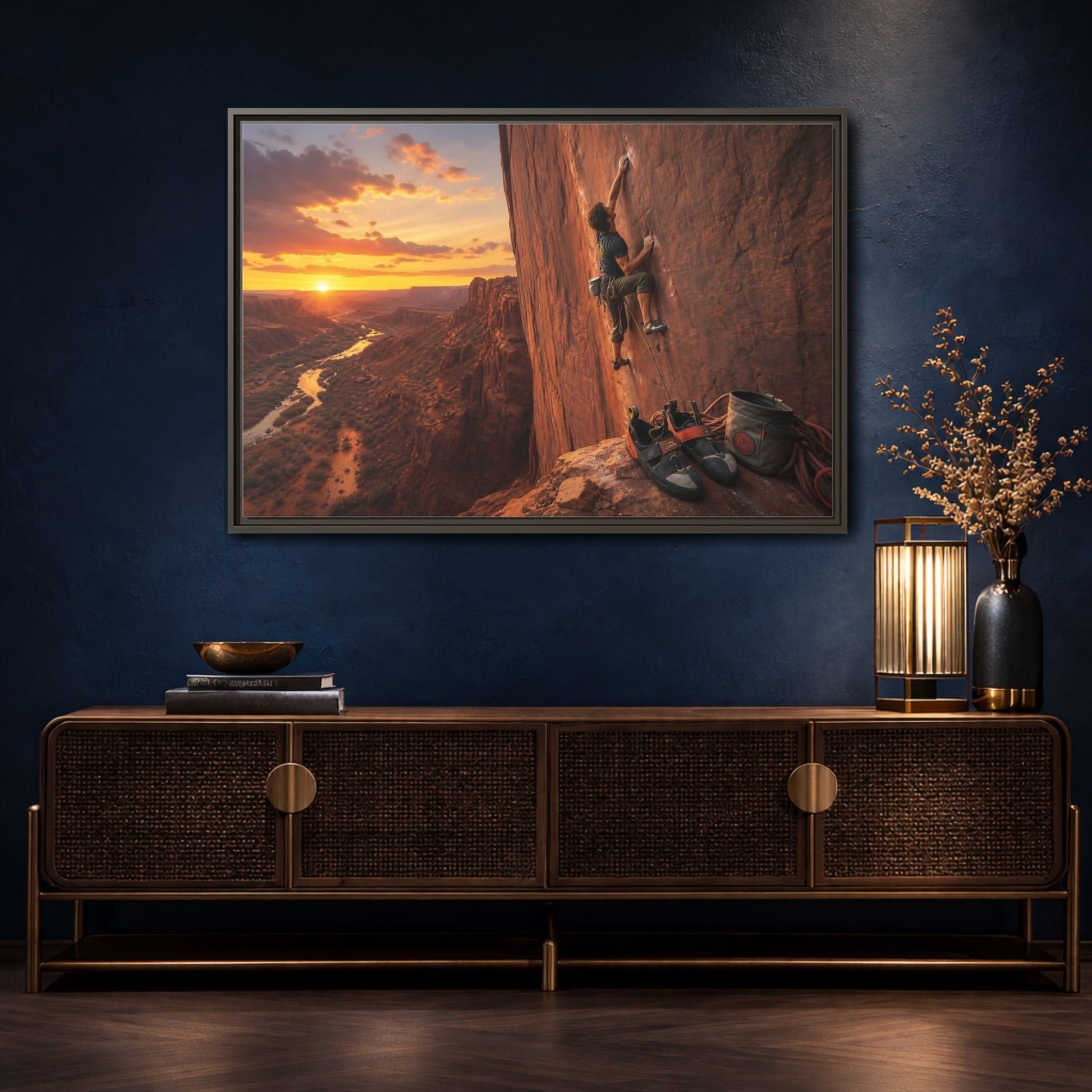Mockup 4. Sports Rock Climber Orange Desert Climbing shown as framed canvas print