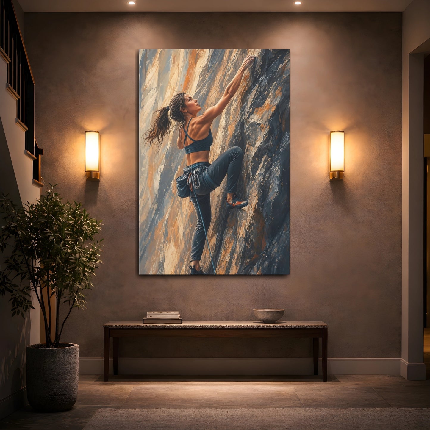Mockup 2. Sports Rock Climber Orange Gray shown as canvas print