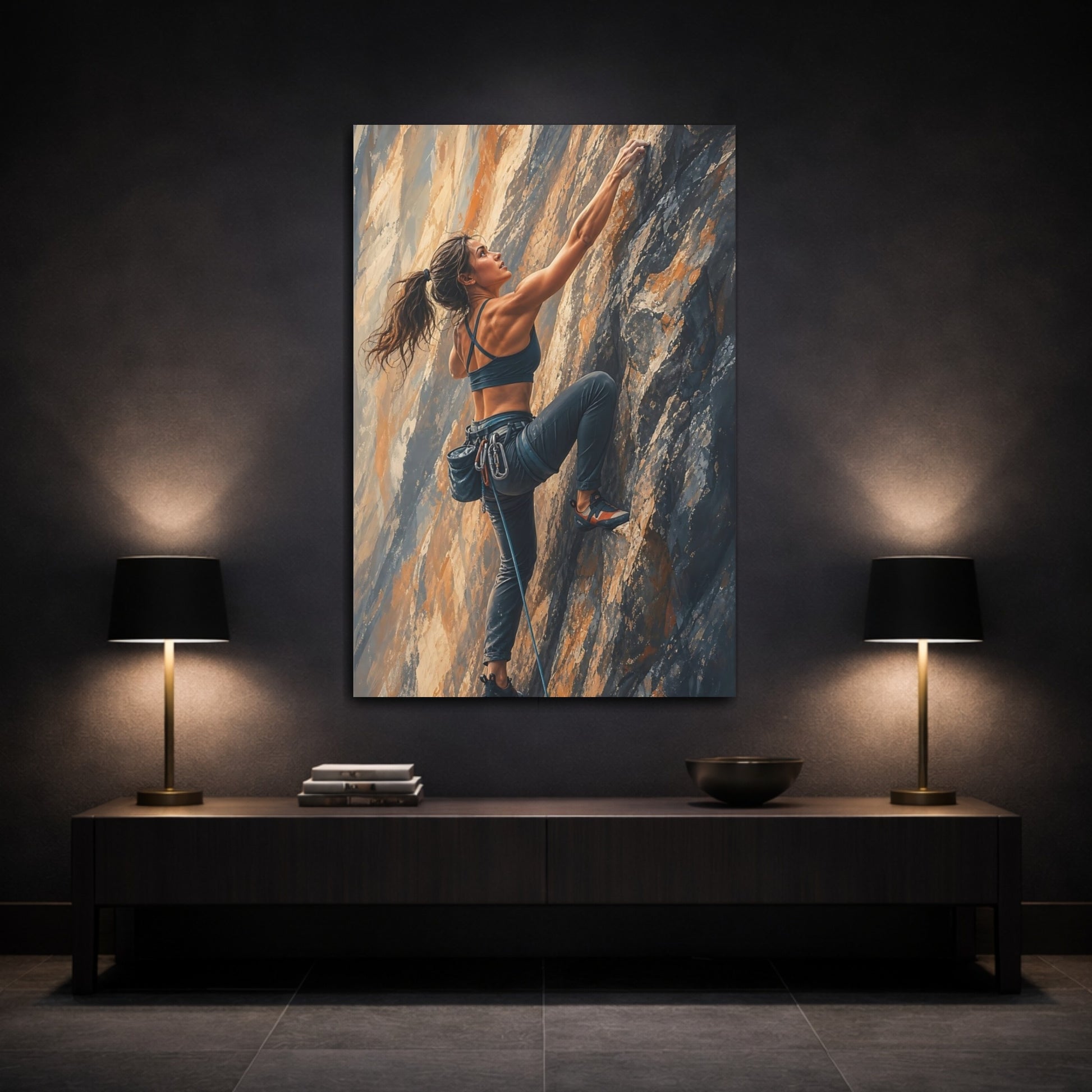 Mockup 3. Sports Rock Climber Orange Gray shown as canvas print