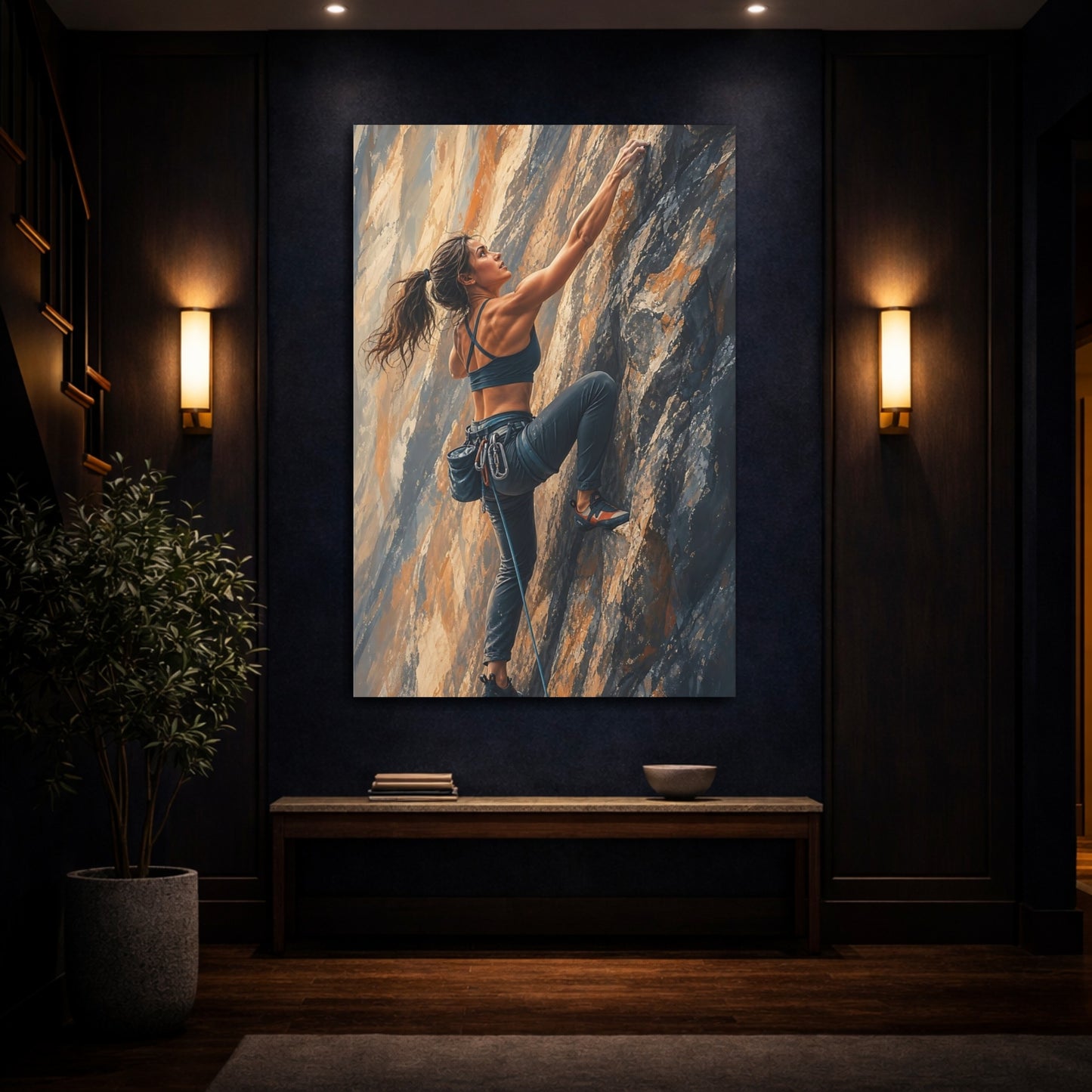 Mockup 4. Sports Rock Climber Orange Gray shown as canvas print