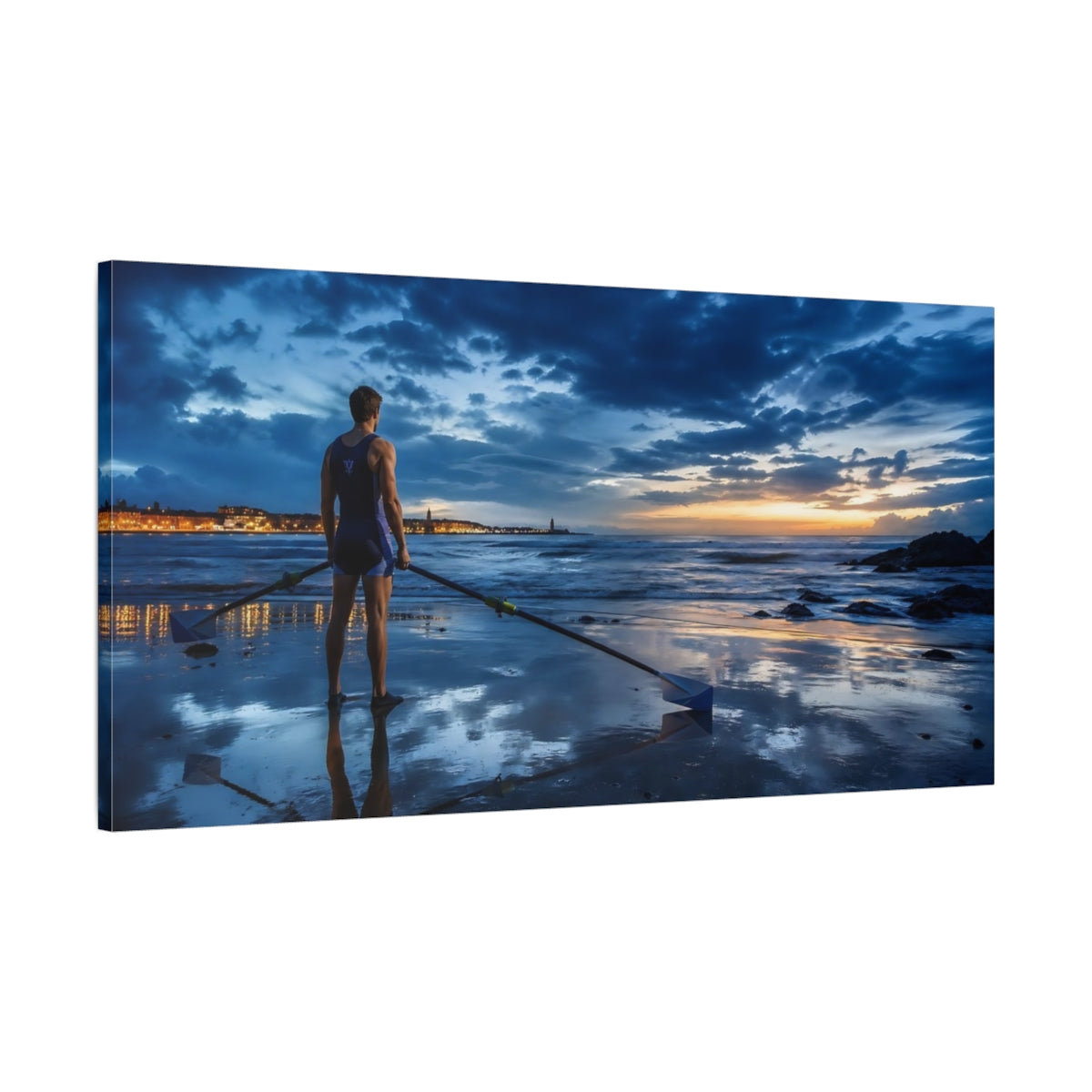 Main Mockup. Sports Rower Blue Sunset shown as canvas print
