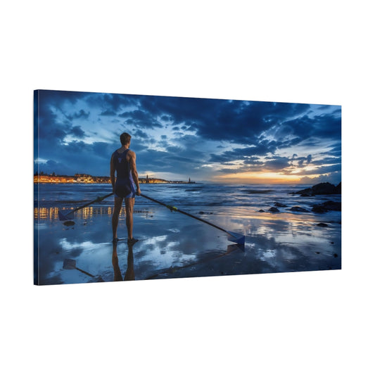 Main Mockup. Sports Rower Blue Sunset shown as canvas print