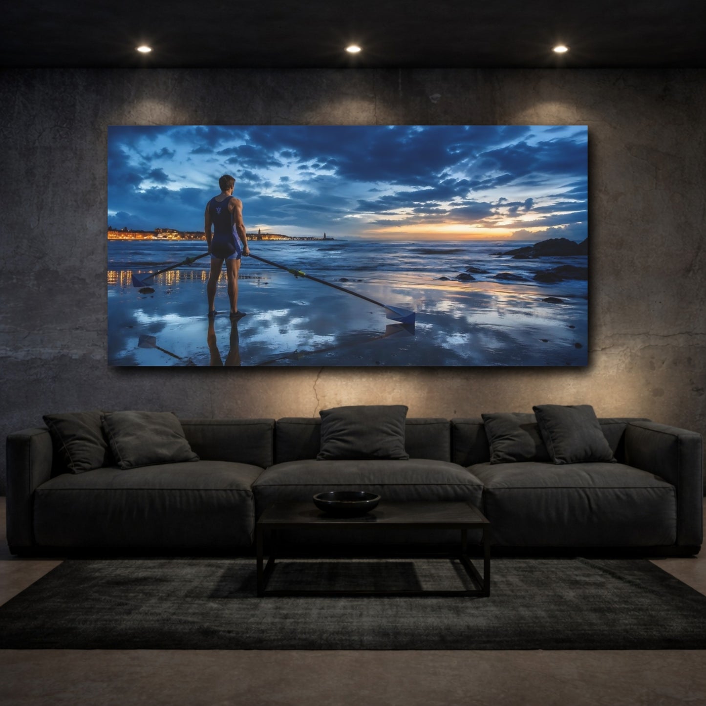 Mockup 3. Sports Rower Blue Sunset shown as canvas print
