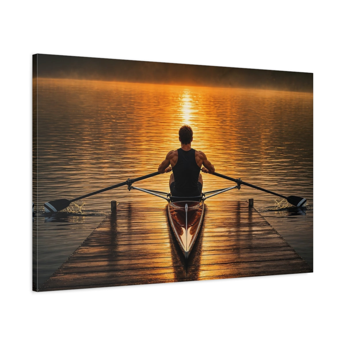 Main Mockup. Sports Rower Golden Rowing Scenery shown as canvas print