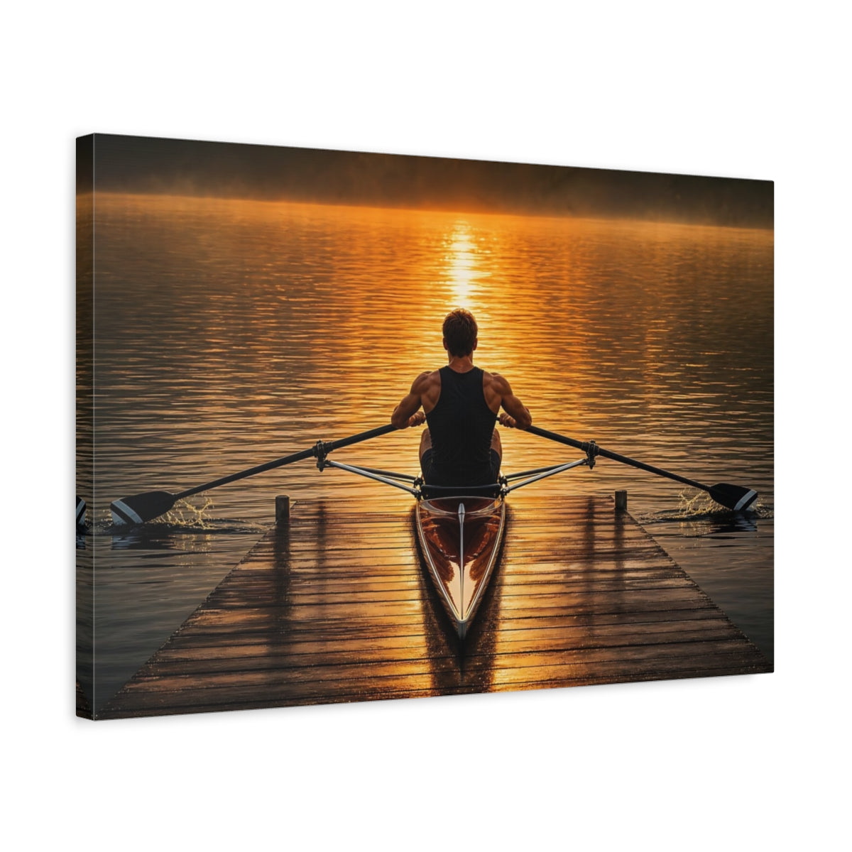 Side Mockup 3. Sports Rower Golden Rowing Scenery shown as canvas print