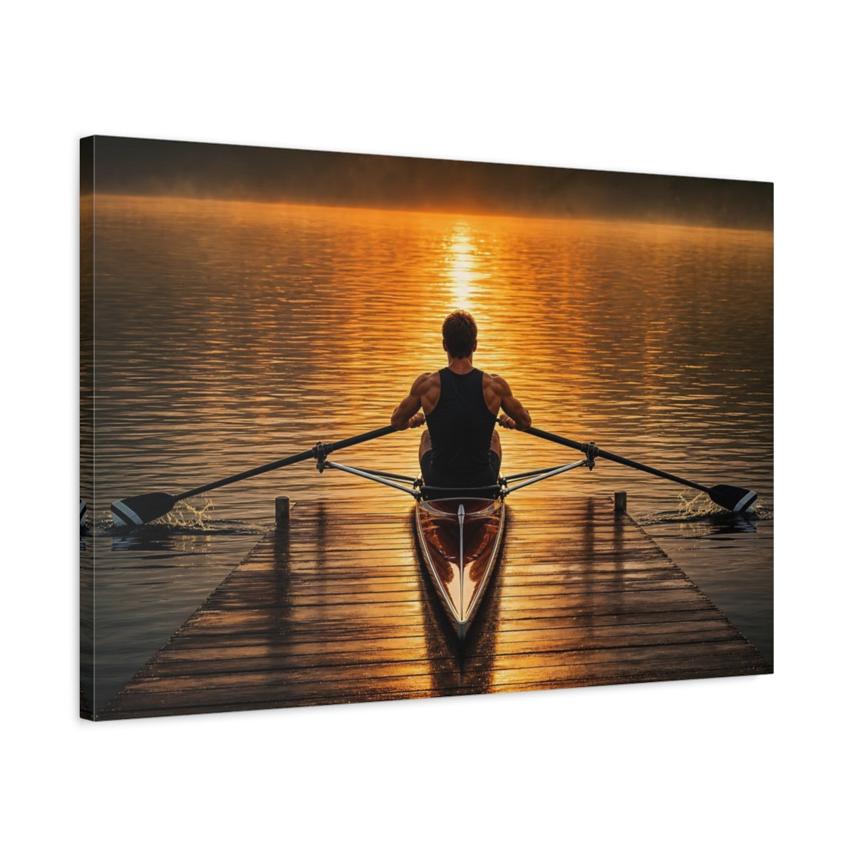 Side Mockup 2. Sports Rower Golden Rowing Scenery shown as canvas print