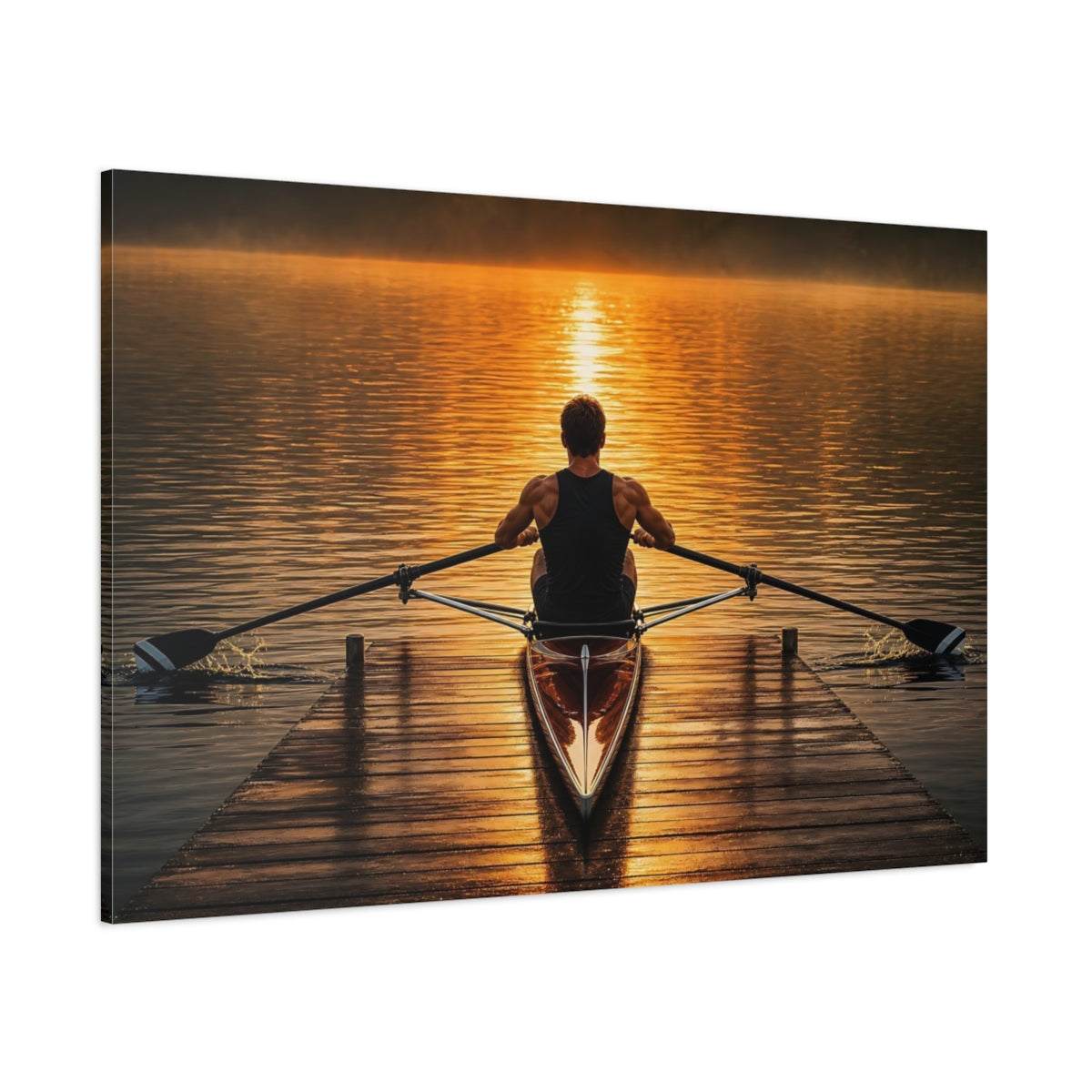 Side Mockup 1. Sports Rower Golden Rowing Scenery shown as canvas print