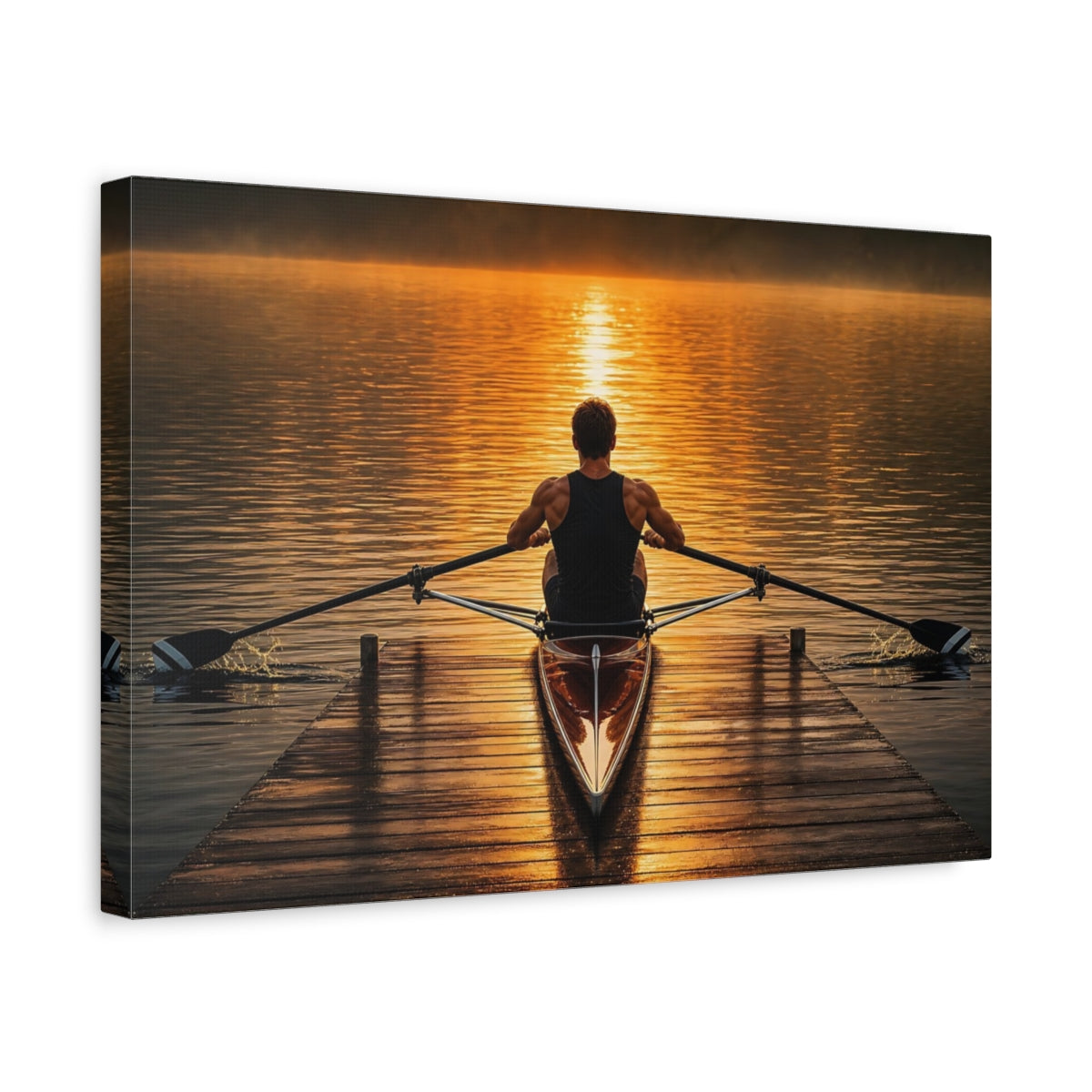 Side Mockup 4. Sports Rower Golden Rowing Scenery shown as canvas print