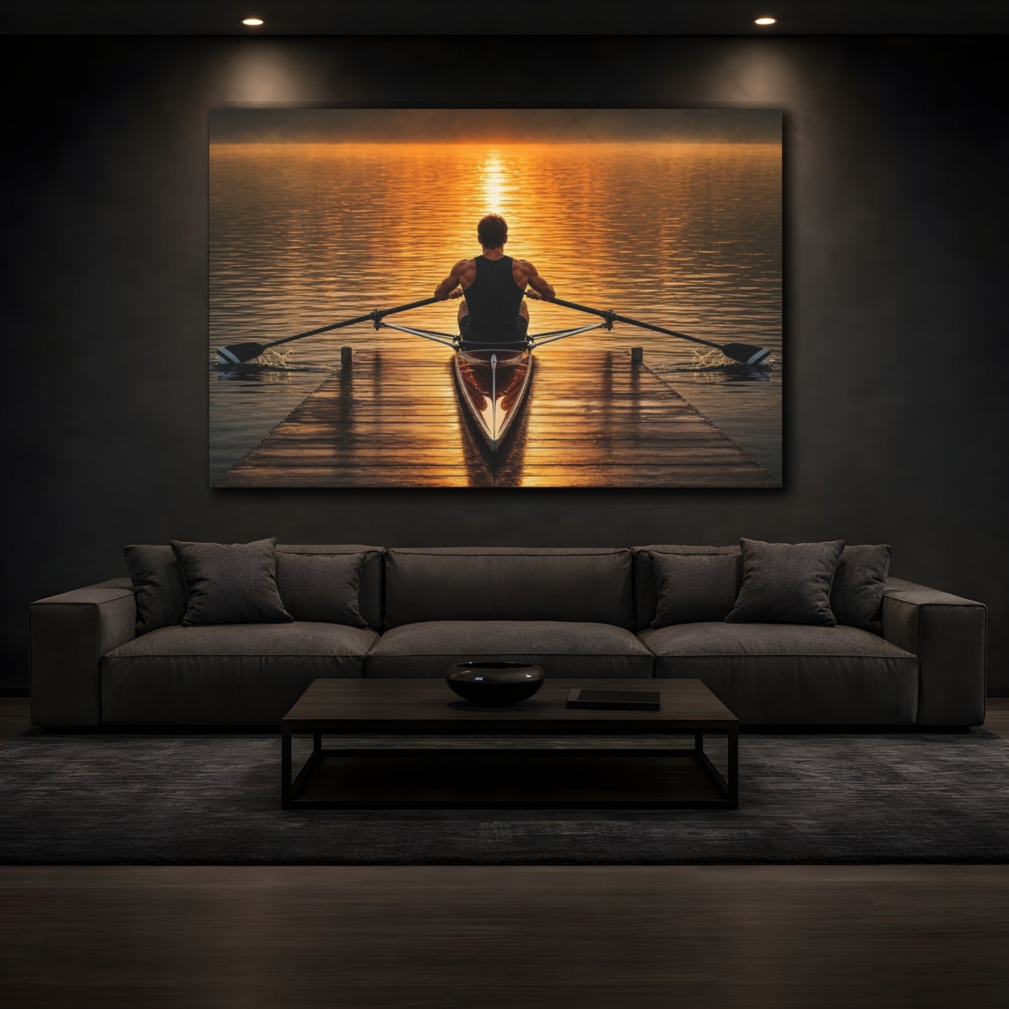 Mockup 3. Sports Rower Golden Rowing Scenery shown as canvas print