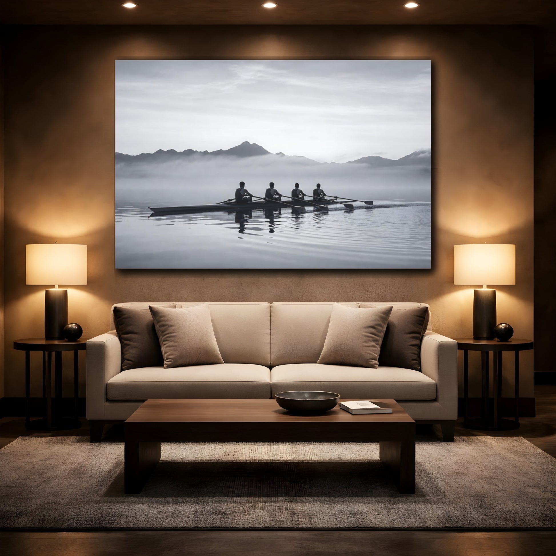 Mockup 2. Sports Rowing Crew Black And White Rowing shown as canvas print