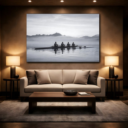 Mockup 2. Sports Rowing Crew Black And White Rowing shown as canvas print
