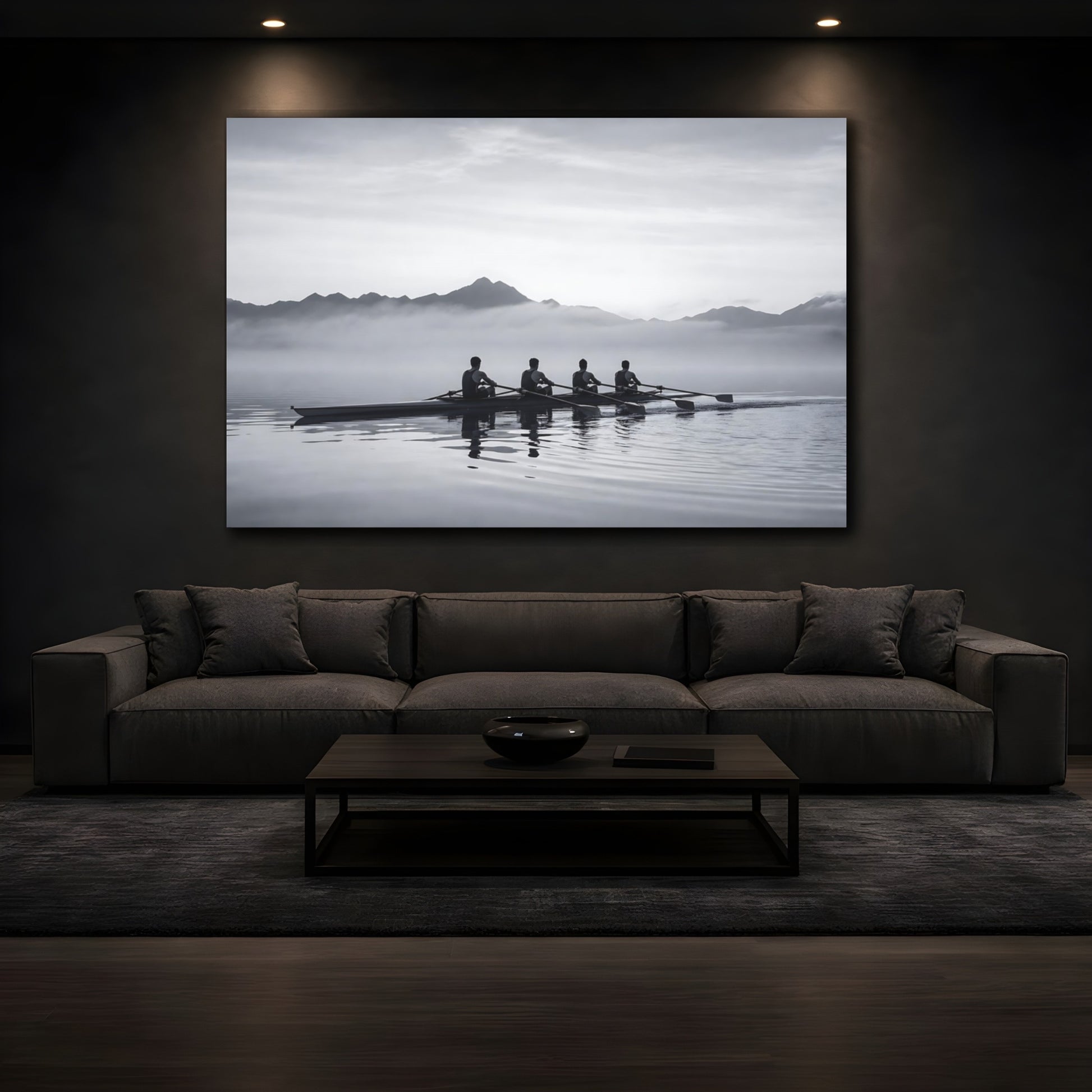 Mockup 3. Sports Rowing Crew Black And White Rowing shown as canvas print