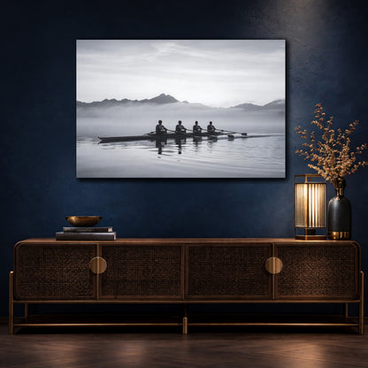 Mockup 4. Sports Rowing Crew Black And White Rowing shown as canvas print