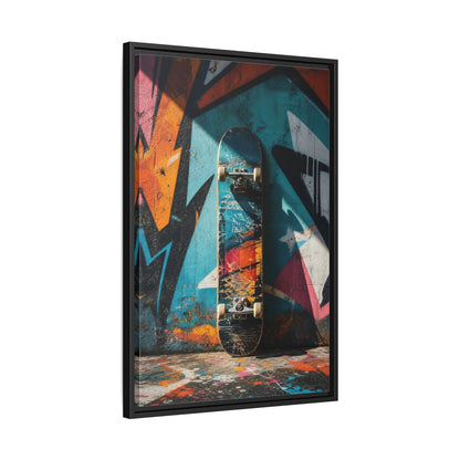 Side Mockup 14. Sports Skateboard Colorful Skateboard shown as framed canvas print