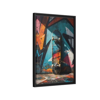 Side Mockup 3. Sports Skateboard Colorful Skateboard shown as framed canvas print