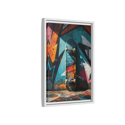 Side Mockup 4. Sports Skateboard Colorful Skateboard shown as framed canvas print