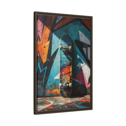 Side Mockup 11. Sports Skateboard Colorful Skateboard shown as framed canvas print