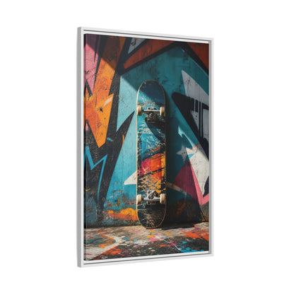 Side Mockup 9. Sports Skateboard Colorful Skateboard shown as framed canvas print